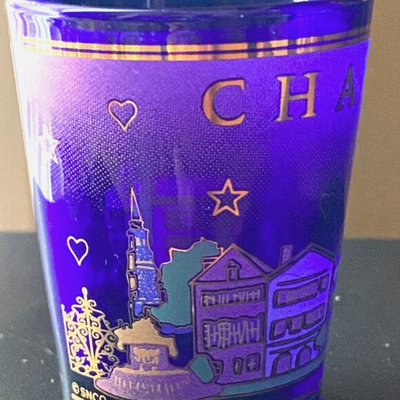 COBALT BLUE Charleston Shot Glass Designed With Landmark Street Whiskey Shot - Picture 2 of 9